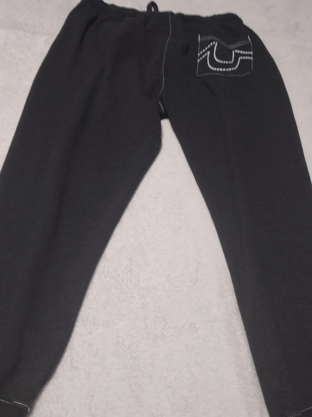 True Religion  Large Black Jogger Sweatpants with White Horseshoe Stitch